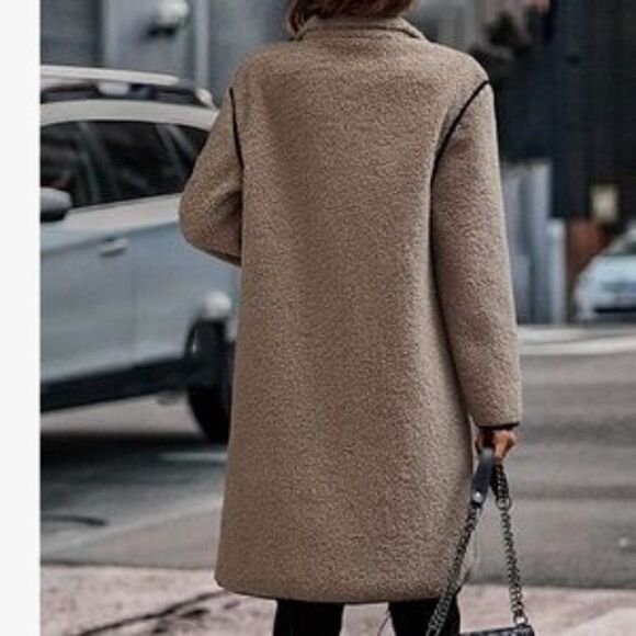 Khaki Fuzzy Patchwork Cuddly Soft Cardigan Coat - Picture 2 of 4